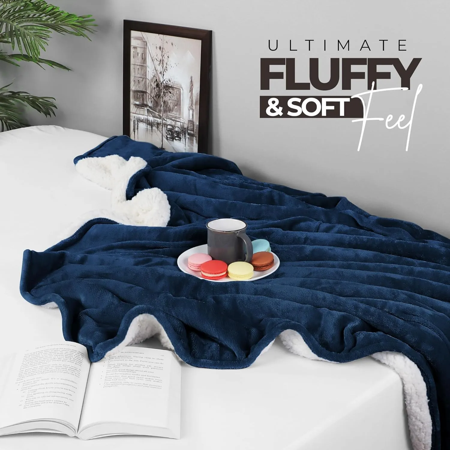 Utopia Bedding Sherpa Blanket King Size (Navy, 90x102 Inches) - Soft Lightweight Plush Fleece Reversible Blanket for Bed, Sofa, Couch, Camping and Travel