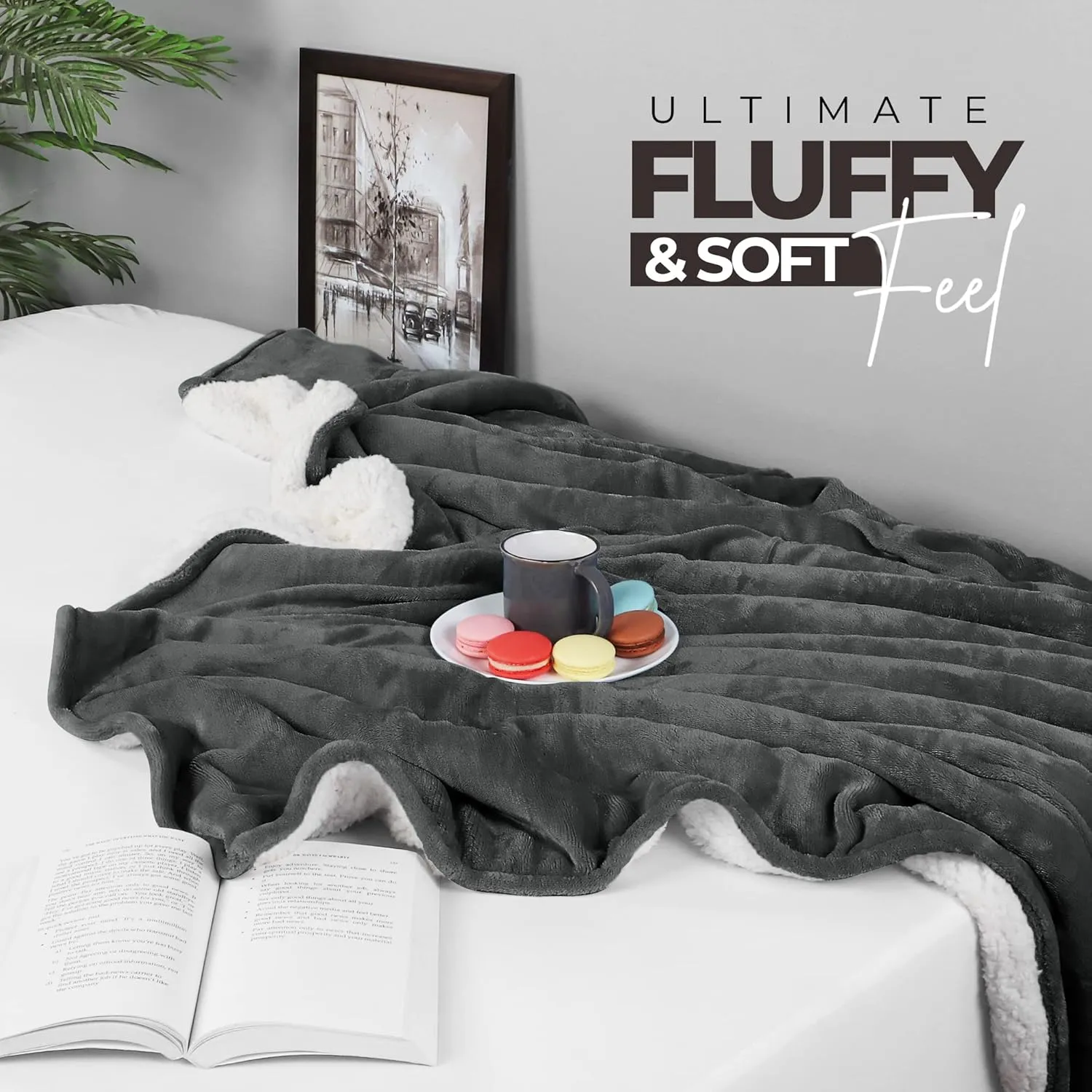 Utopia Bedding Sherpa Blanket Queen Size (Grey, 90x90 Inches) - Soft Lightweight Plush Fleece Reversible Blanket for Bed, Sofa, Couch, Camping and Travel