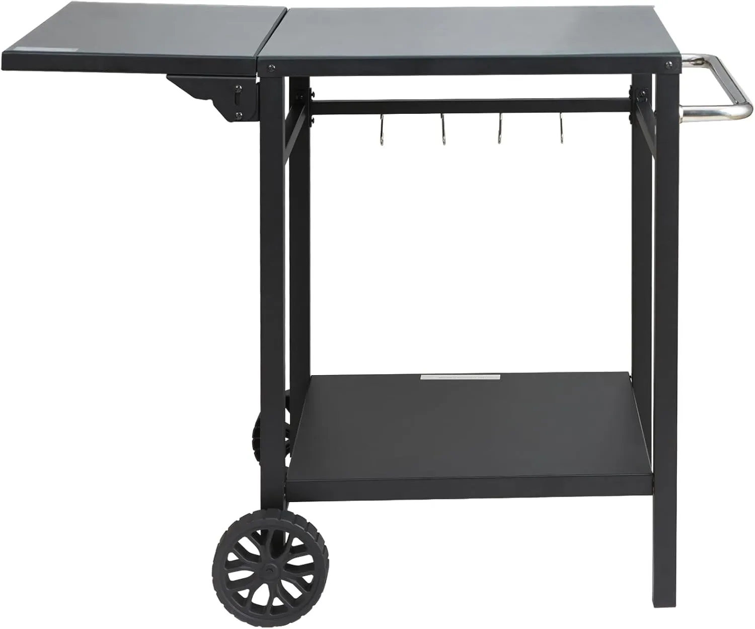 VEVOR Outdoor Grill Dining Cart with Double-Shelf, BBQ Movable Food Prep Table, Multifunctional Foldable Iron Table Top, Portable Modular Carts for Pizza Oven, Worktable with 2 Wheels, Carry Handle