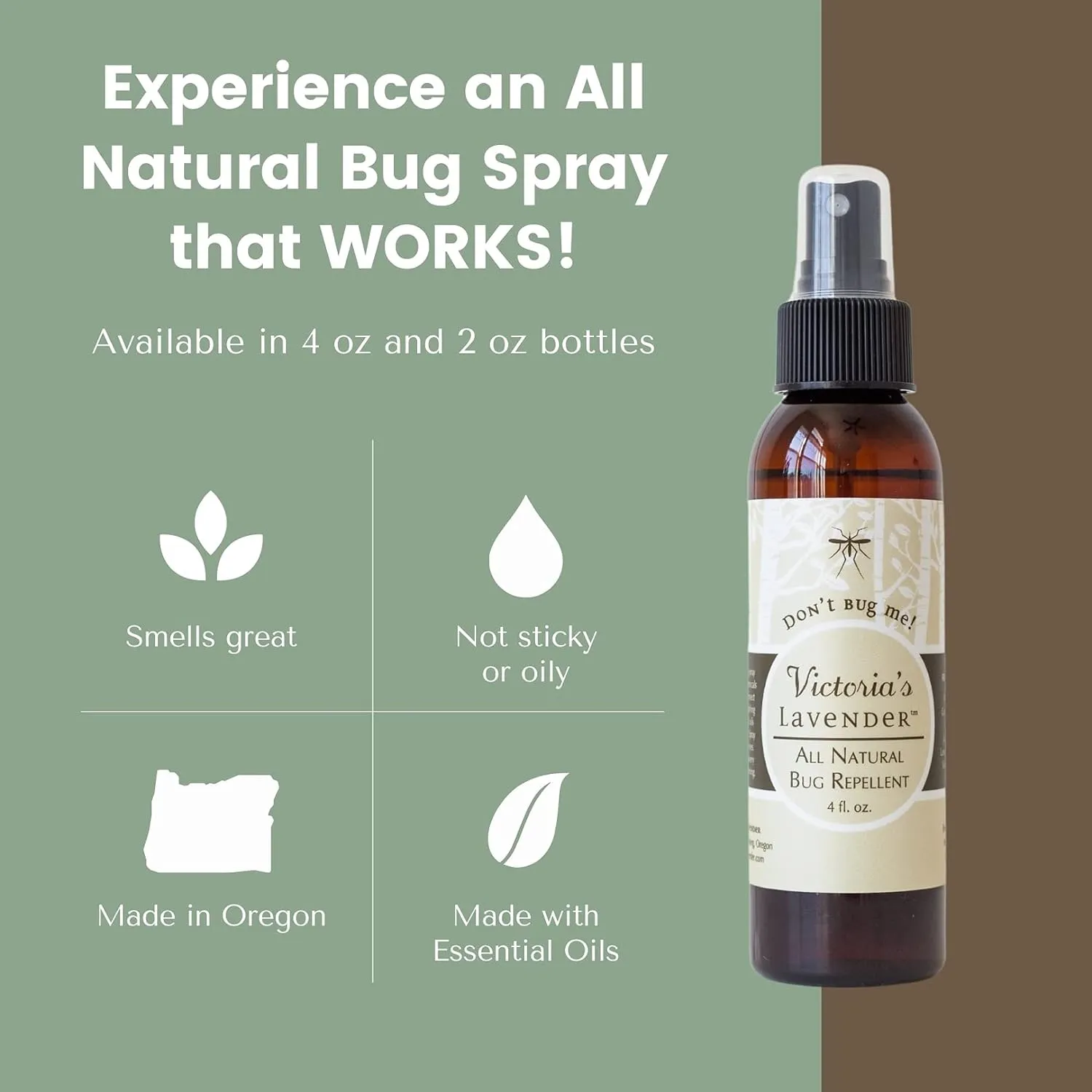 Victoria's Lavender Organic Don’t Bug Me Insect Spray, Made with Plant Based Essential Oils & Aloe Vera - Made in The USA - (1 Pack 4 Fl Oz)