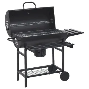 vidaXL Barrel Grill with Wheels and Shelves Black Steel 45.3''x33.5''x37.4''