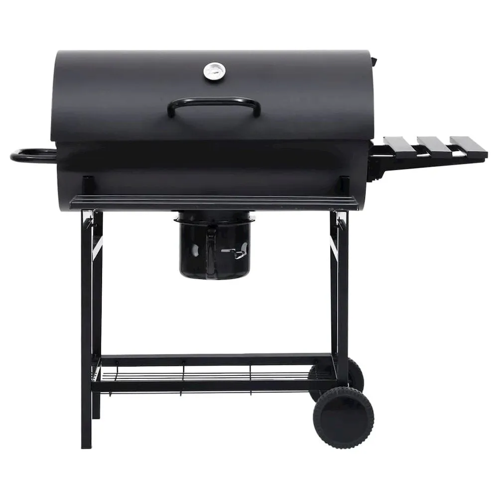 vidaXL Barrel Grill with Wheels and Shelves Black Steel 45.3''x33.5''x37.4''