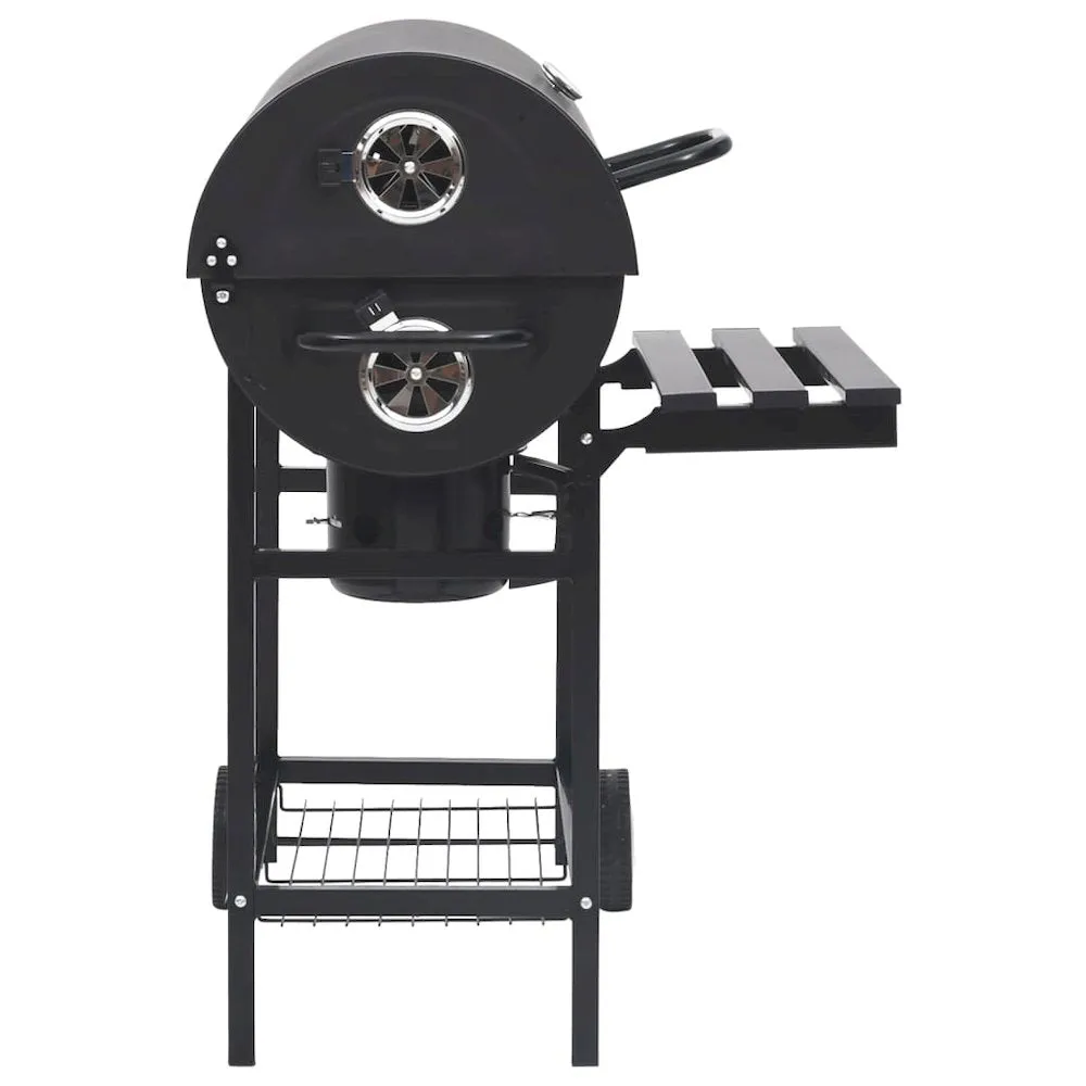 vidaXL Barrel Grill with Wheels and Shelves Black Steel 45.3''x33.5''x37.4''