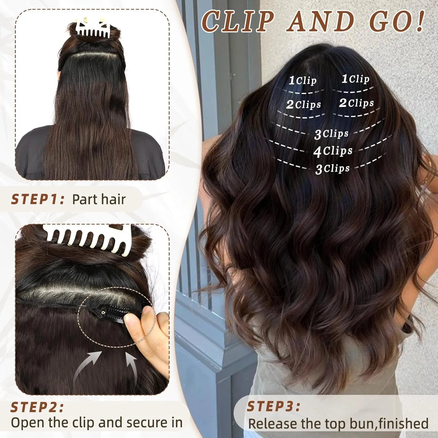 Vigorous Clip in Hair Extensions Black Mix Blonde Long Wavy Hairpieces 20Inch Hair Extensions Clip Ins Soft Synthetic Hairpieces for Women (7Pcs)