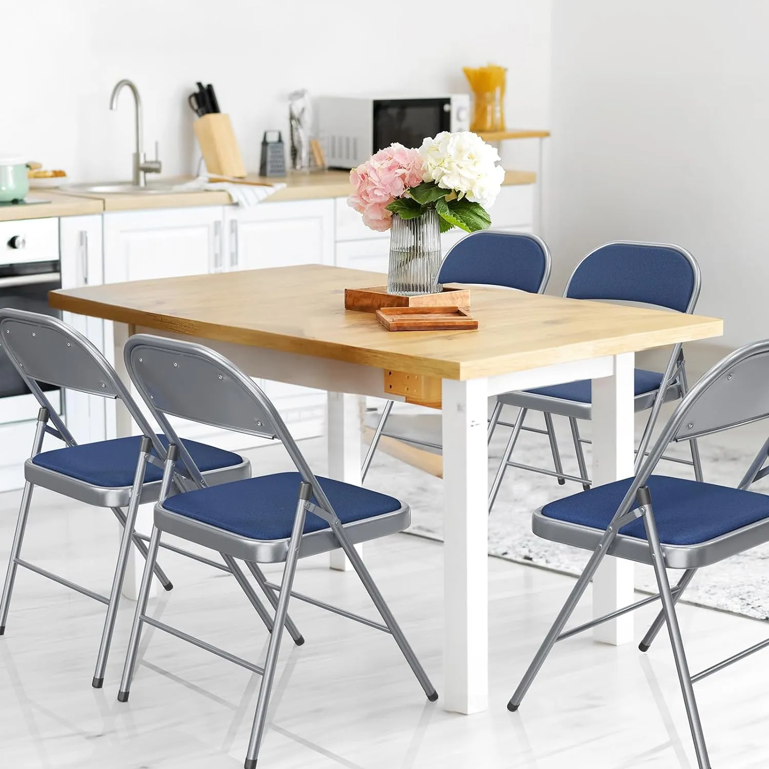 VINGLI 10 Pack Folding Chairs with Padded Seats, Metal Frame with Fabric Seat & Back, Capacity 350 lbs, Blue, Set of 10