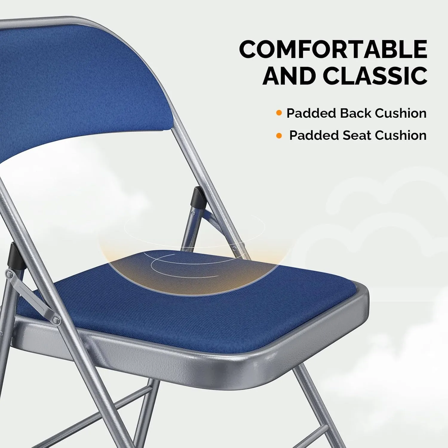 VINGLI 10 Pack Folding Chairs with Padded Seats, Metal Frame with Fabric Seat & Back, Capacity 350 lbs, Blue, Set of 10