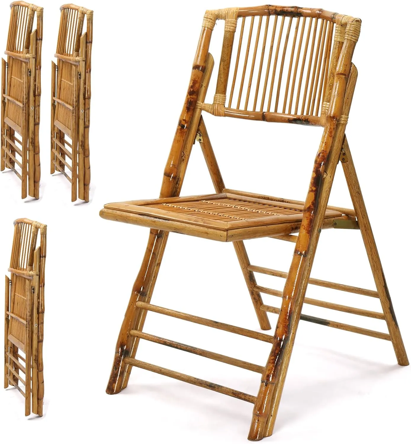 VINGLI Bamboo Folding Chair, Foldable Dining Wood Chairs Comfortable Seat for Outdoor & Indoor, Patio, Porch, Wedding, Party, Event, 4 Pack