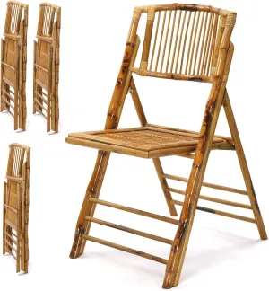 VINGLI Bamboo Folding Chair, Foldable Dining Wood Chairs Comfortable Seat for Outdoor & Indoor, Patio, Porch, Wedding, Party, Event, 4 Pack