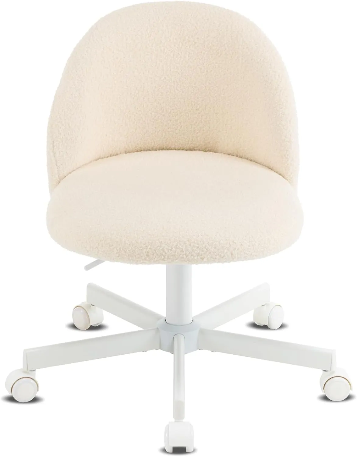 VINGLI Candy Chair Armless Cute Desk Chair,Comfy Small Office Chair with Wheels,Vanity Chair Lumbar Support,Teddy Adjustable Rolling Swivel Computer Task Chair for Home Office,Bedroom,Creamy Beige