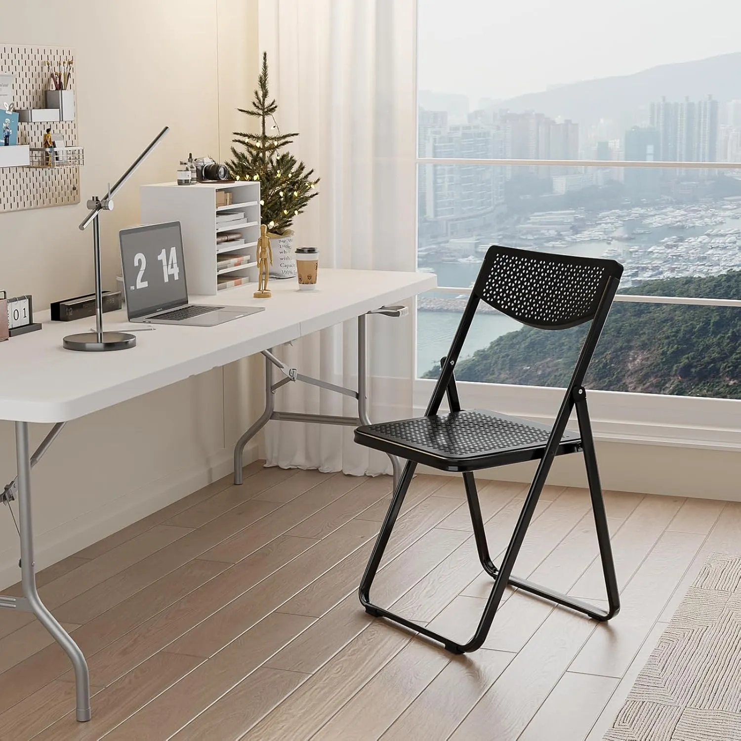 VINGLI Plastic Folding Chairs, Comfortable Foldable Chair with Breathable Mesh Seat and Sturdy Metal Frame 350lbs Capacity for Indoor and Outdoor Use, Party, Event, Office, Dining, Black, 6 Pack