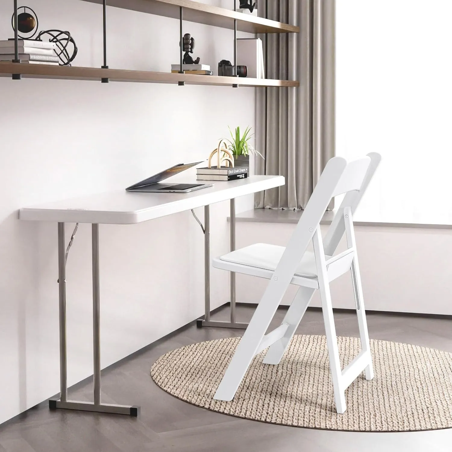 VINGLI Resin Folding Chairs with Cushion, Foldable Plastic Chair with Comfortable Padded Seats, Perfect for Event Party Indoor Outdoor, White, 2 PC