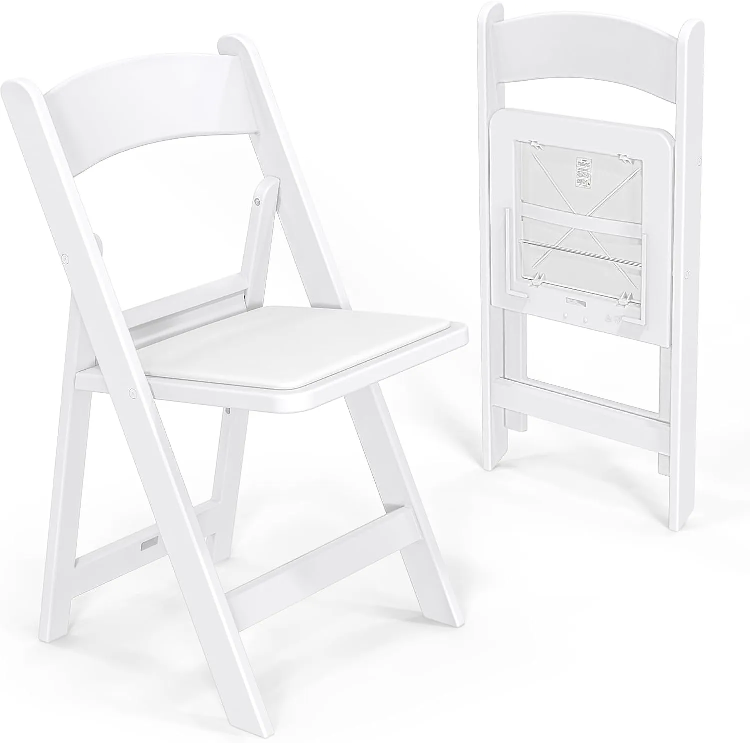 VINGLI Resin Folding Chairs with Cushion, Foldable Plastic Chair with Comfortable Padded Seats, Perfect for Event Party Indoor Outdoor, White, 2 PC