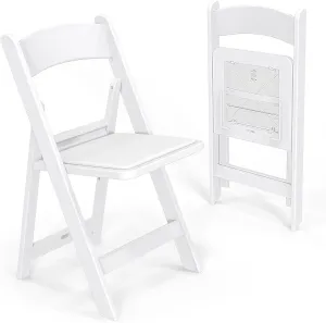 VINGLI Resin Folding Chairs with Cushion, Foldable Plastic Chair with Comfortable Padded Seats, Perfect for Event Party Indoor Outdoor, White, 2 PC
