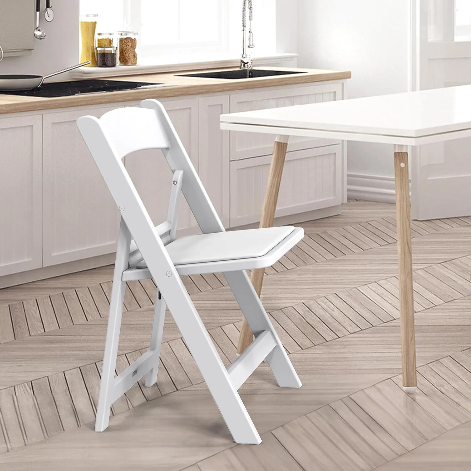VINGLI Resin Folding Chairs with Cushion, Foldable Plastic Chair with Comfortable Padded Seats, Perfect for Event Party Indoor Outdoor, White, 2 PC