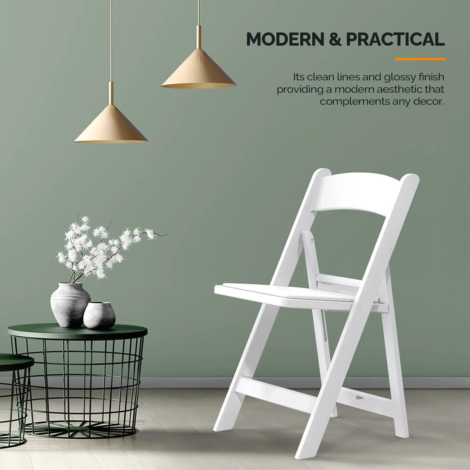 VINGLI Resin Folding Chairs with Cushion, Foldable Plastic Chair with Comfortable Padded Seats, Perfect for Event Party Indoor Outdoor, White, 2 PC
