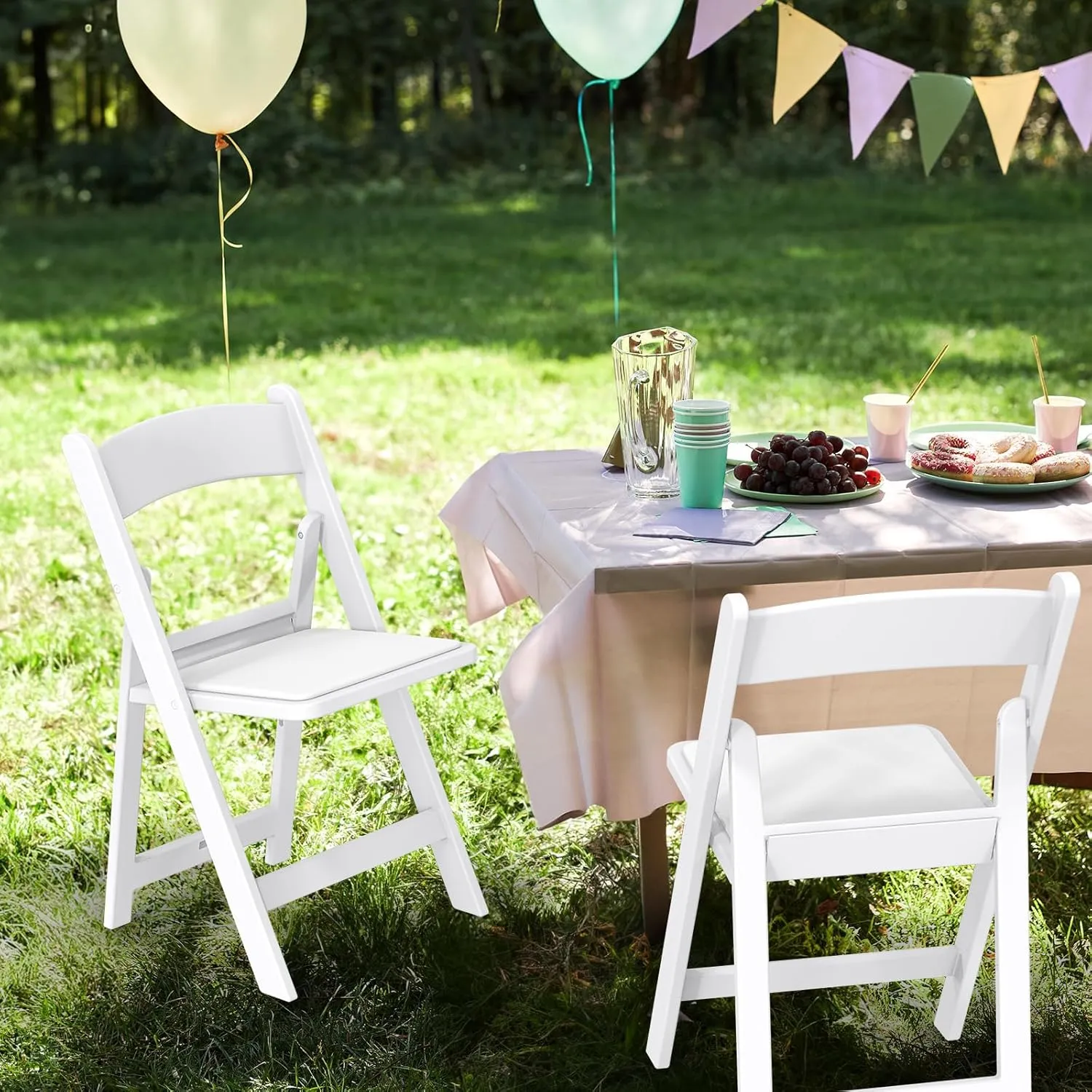 VINGLI Resin Folding Chairs with Cushion, Foldable Plastic Chair with Comfortable Padded Seats, Perfect for Event Party Indoor Outdoor, White, 2 PC