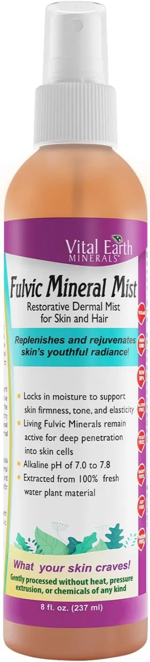 Vital Earth Fulvic Mineral Facial Mist, Travel-Friendly – Anti-Aging Face & Hair Spray for Cellular Renewal & Hydration, 3.4 Oz