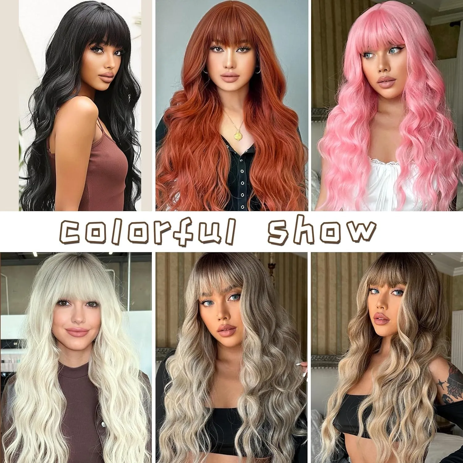 Vomella Honey Blonde Wig With Bangs 26 Inch Long Curly Wavy Synthetic Wig for Women
