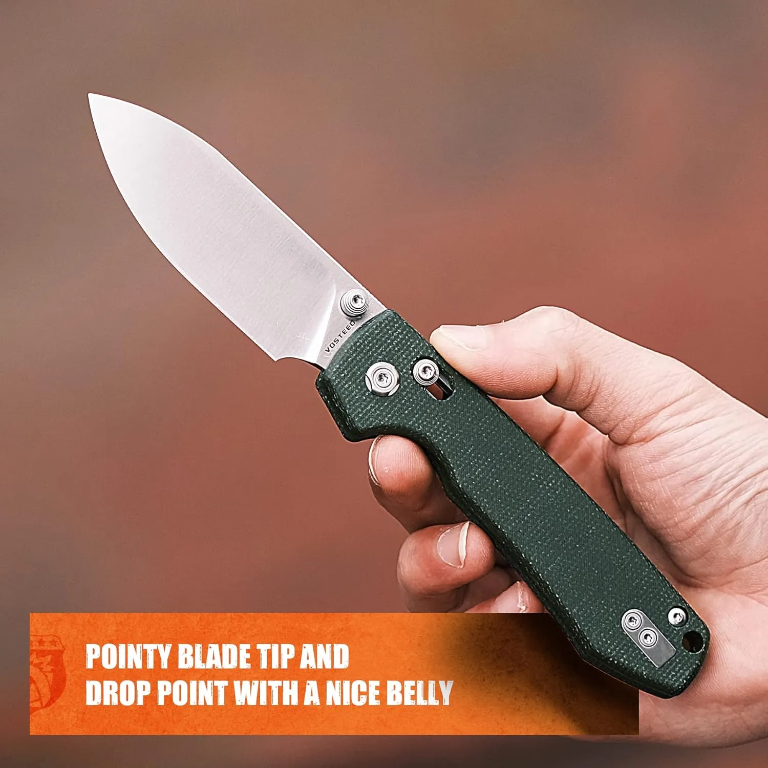 Vosteed EDC Knife, Lightweight Folding Pocket knife with Clip for Men and Women, Sharp Crossbar Lock Knife with 3.25" Sandvik 14C28N Steel Blade, Micarta Handle for Camping, Hiking - Raccoon