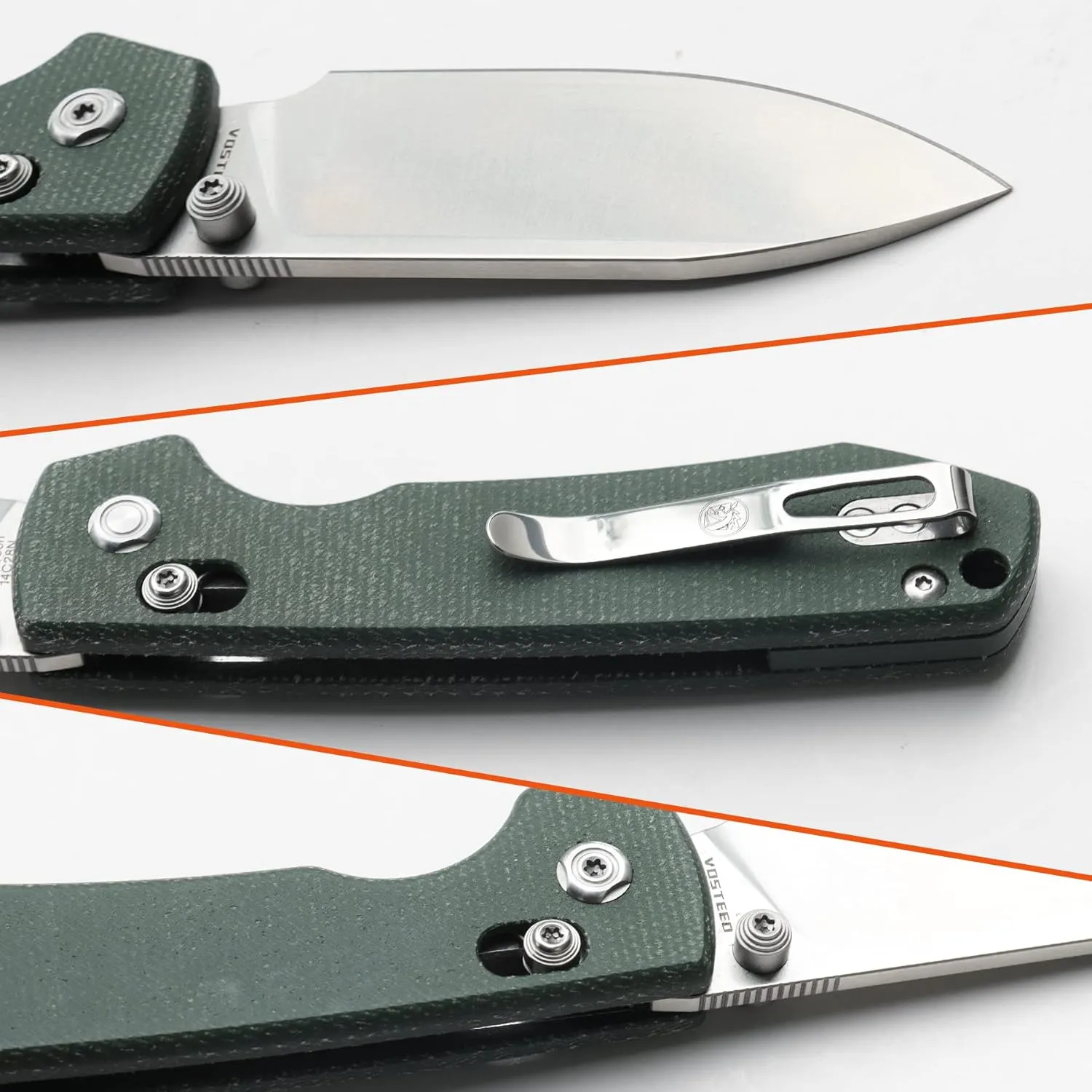 Vosteed EDC Knife, Lightweight Folding Pocket knife with Clip for Men and Women, Sharp Crossbar Lock Knife with 3.25" Sandvik 14C28N Steel Blade, Micarta Handle for Camping, Hiking - Raccoon