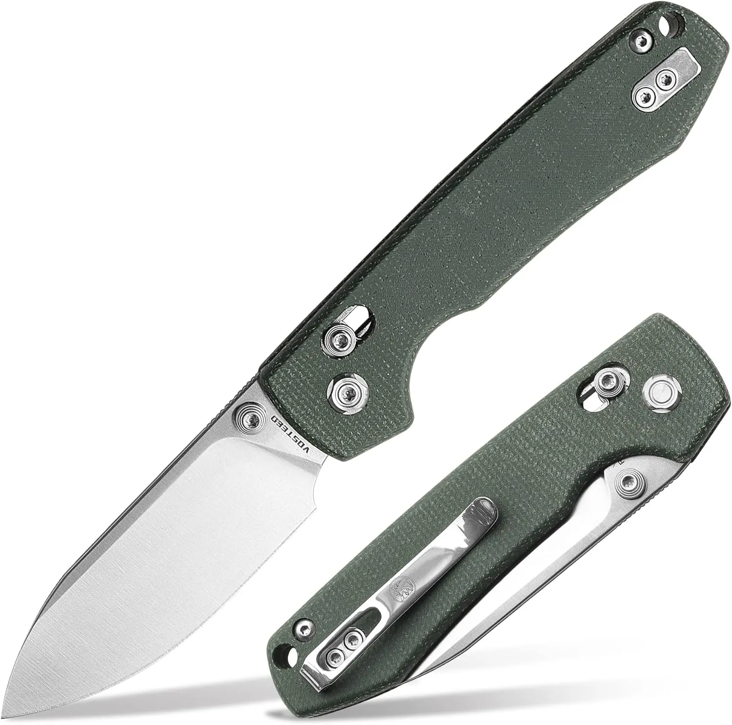 Vosteed EDC Knife, Lightweight Folding Pocket knife with Clip for Men and Women, Sharp Crossbar Lock Knife with 3.25" Sandvik 14C28N Steel Blade, Micarta Handle for Camping, Hiking - Raccoon