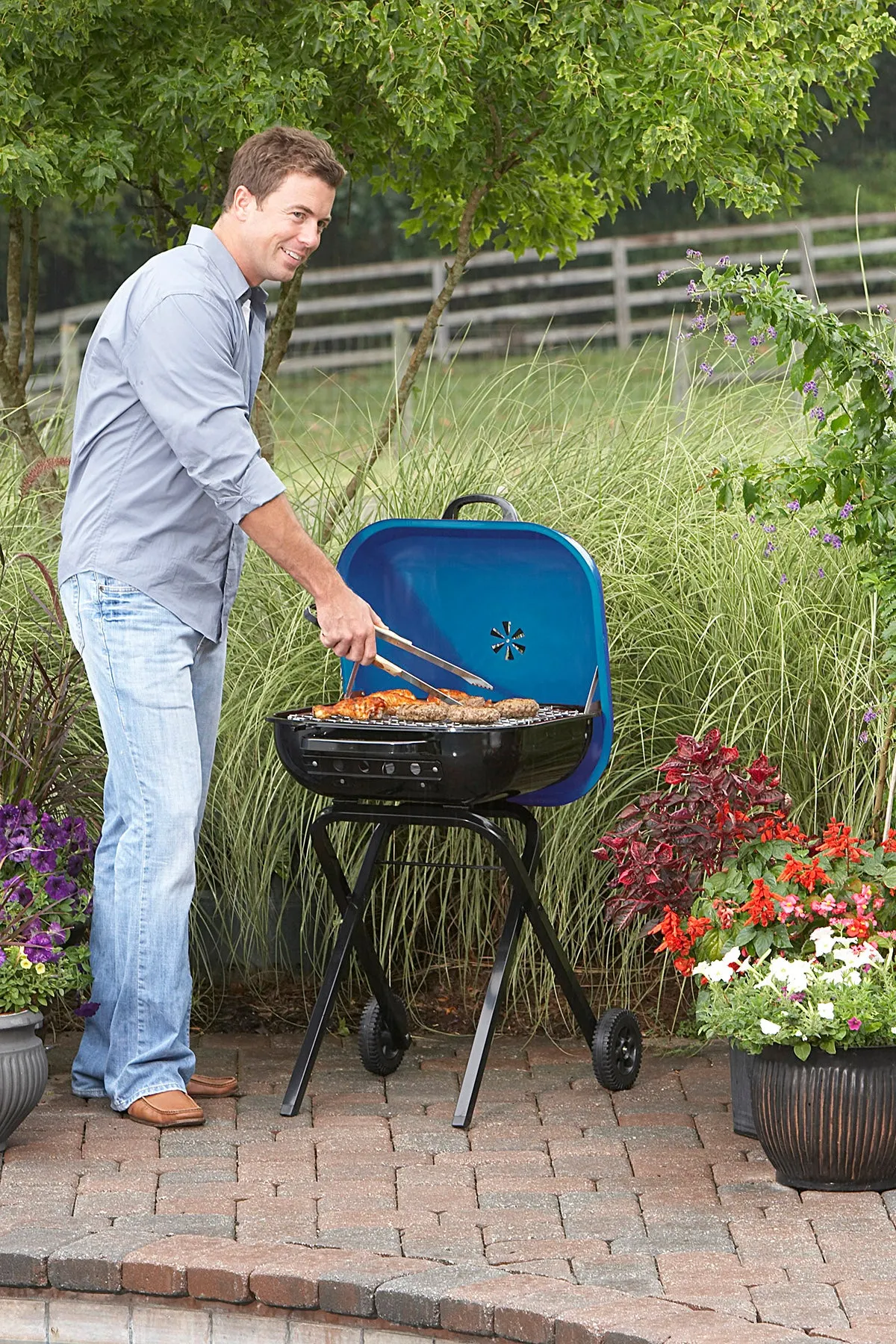 Walk-A-Bout Portable Charcoal Grill in Blue