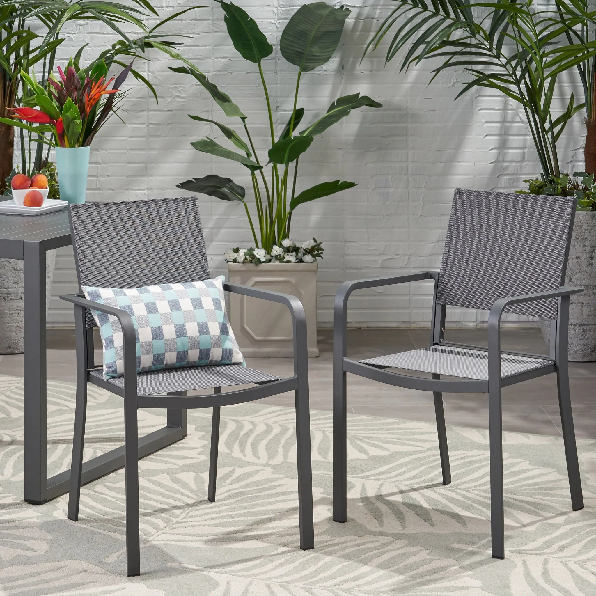 Waterfal - Outdoor Aluminum Dining Chair With Mesh Seat (Set of 2) - Dark Gray