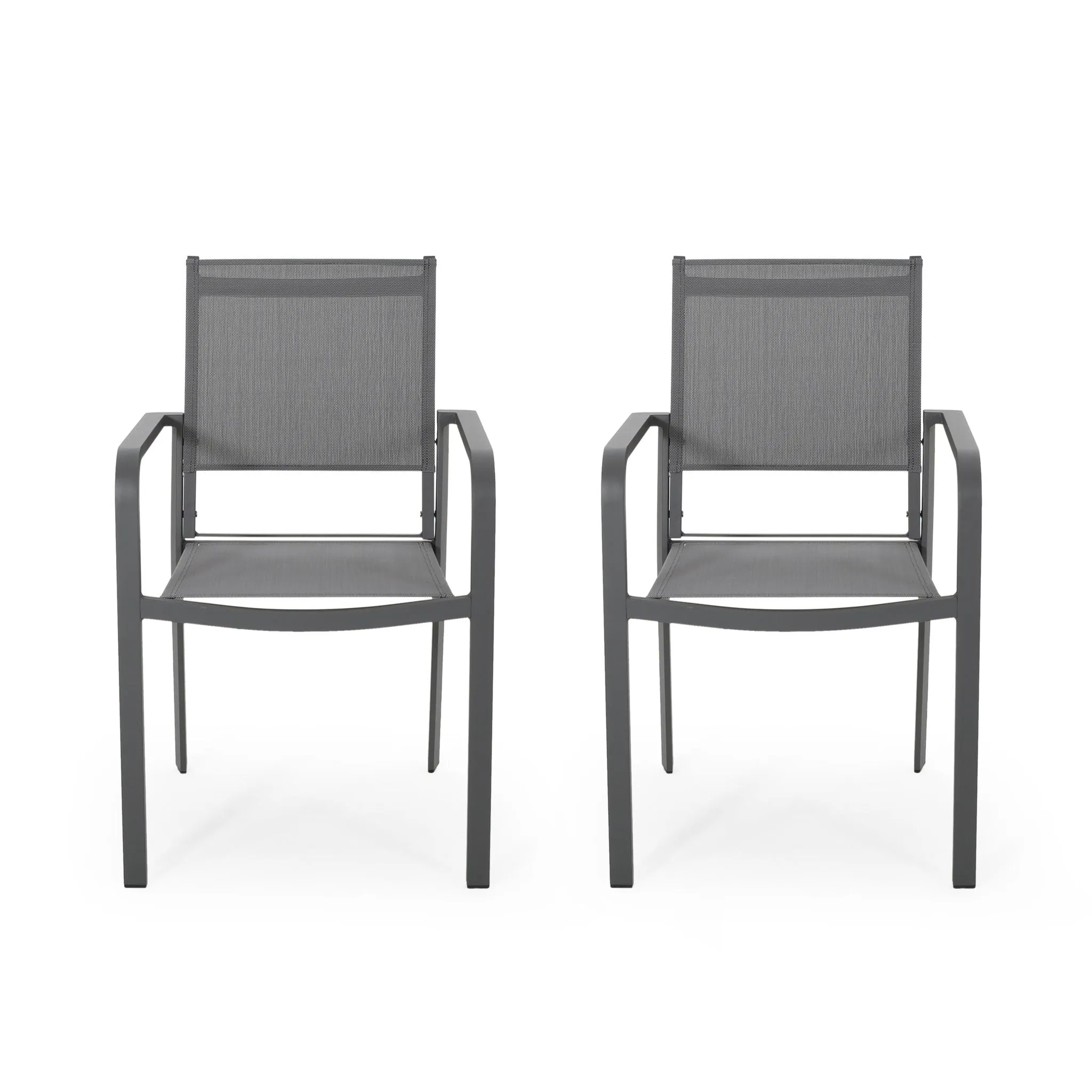 Waterfal - Outdoor Aluminum Dining Chair With Mesh Seat (Set of 2) - Dark Gray