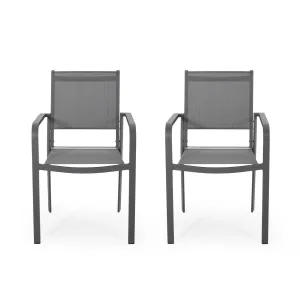 Waterfal - Outdoor Aluminum Dining Chair With Mesh Seat (Set of 2) - Dark Gray