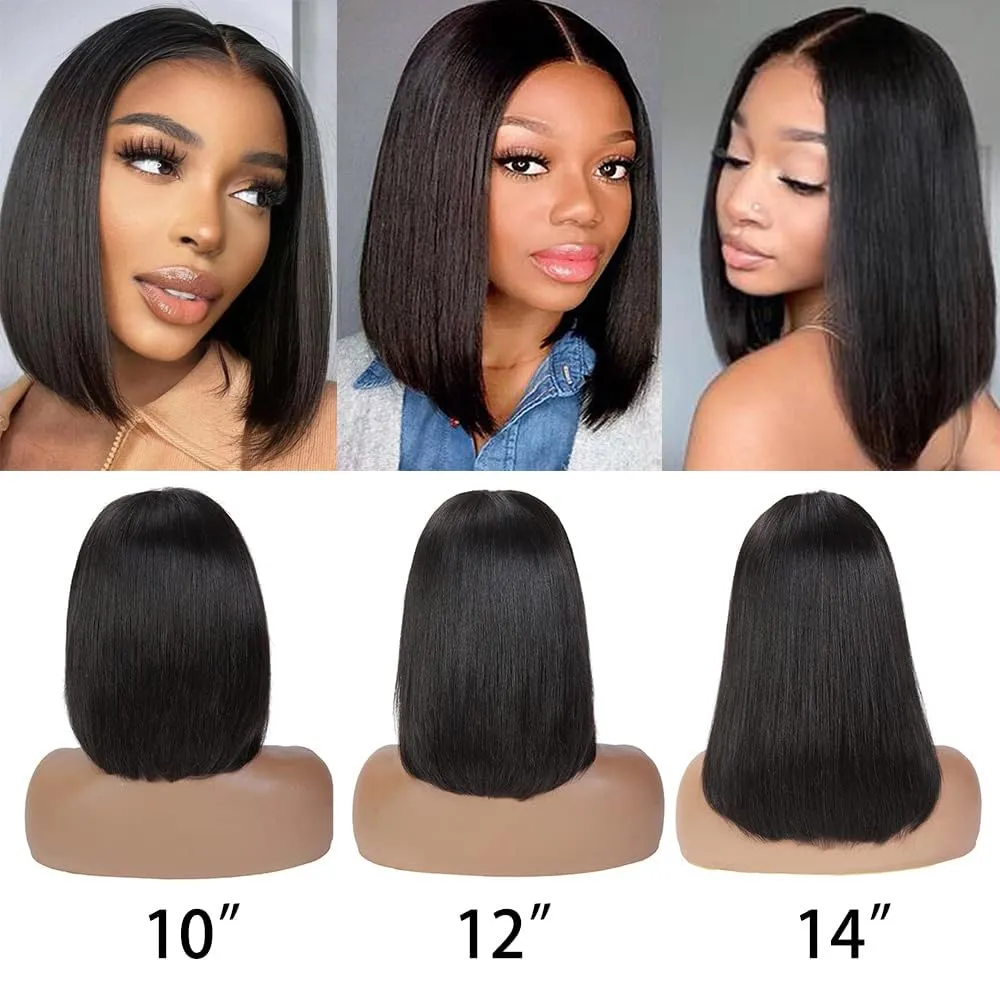 Wear and Go Glueless Bob Wigs Human Hair Pre Plucked Natural Hairline Straight Short Bob Wig 180 Density 4x4 HD Lace Closure Wig Human Hair for Women Brazilian Virgin Hair Natural Black 8 Inch