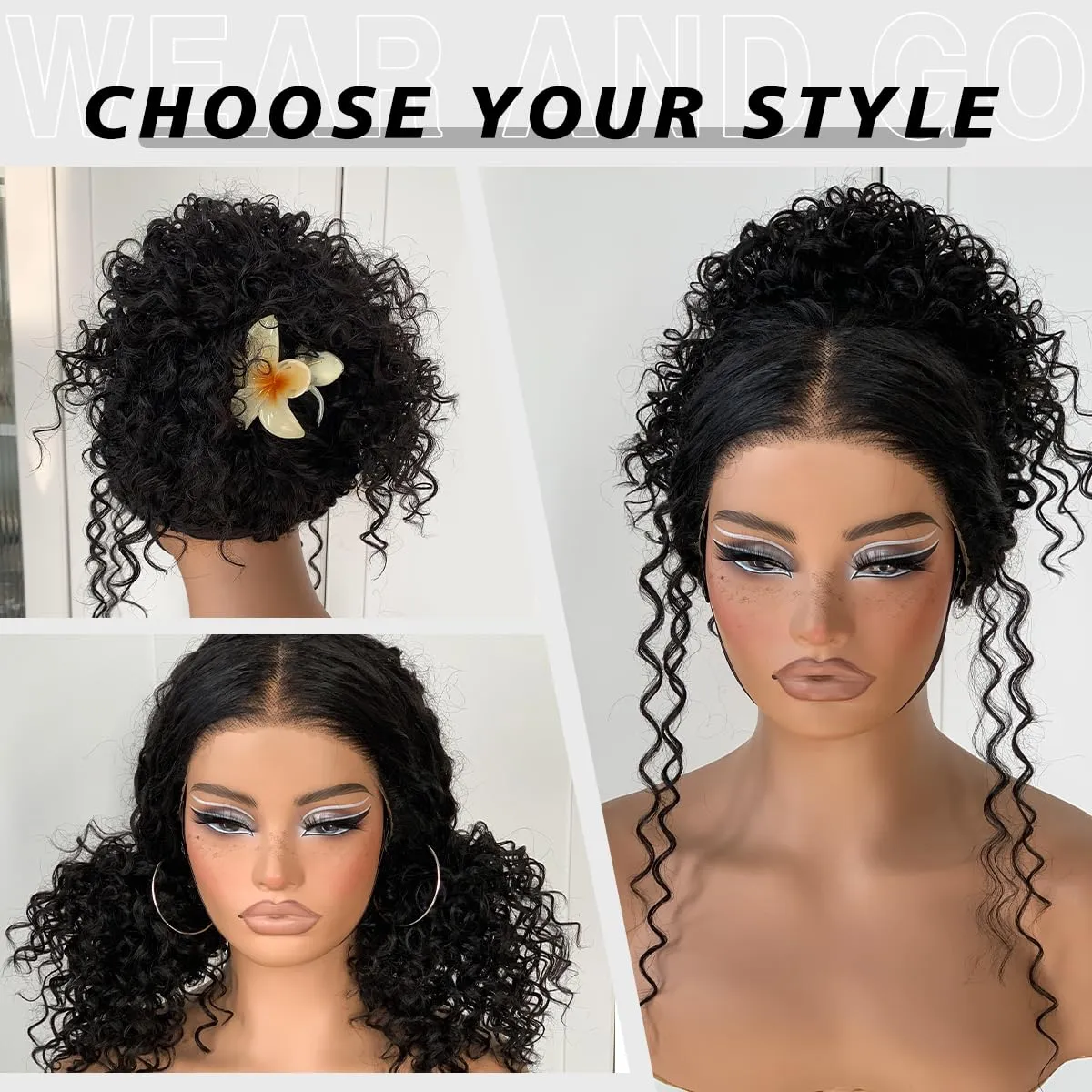 Wear And Go Glueless Wig Pre-Plucked Synthetic Curly Wig HD Lace Frontal Wig 13x6 Afro Wig Kinky Curly With Layer Beginners Friendly 18 Inch