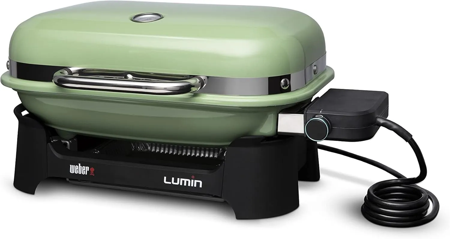 Weber Lumin Compact Outdoor Electric Barbecue Grill, Light Green - Great Small Spaces such as Patios, Balconies, and Decks, Portable and Convenient