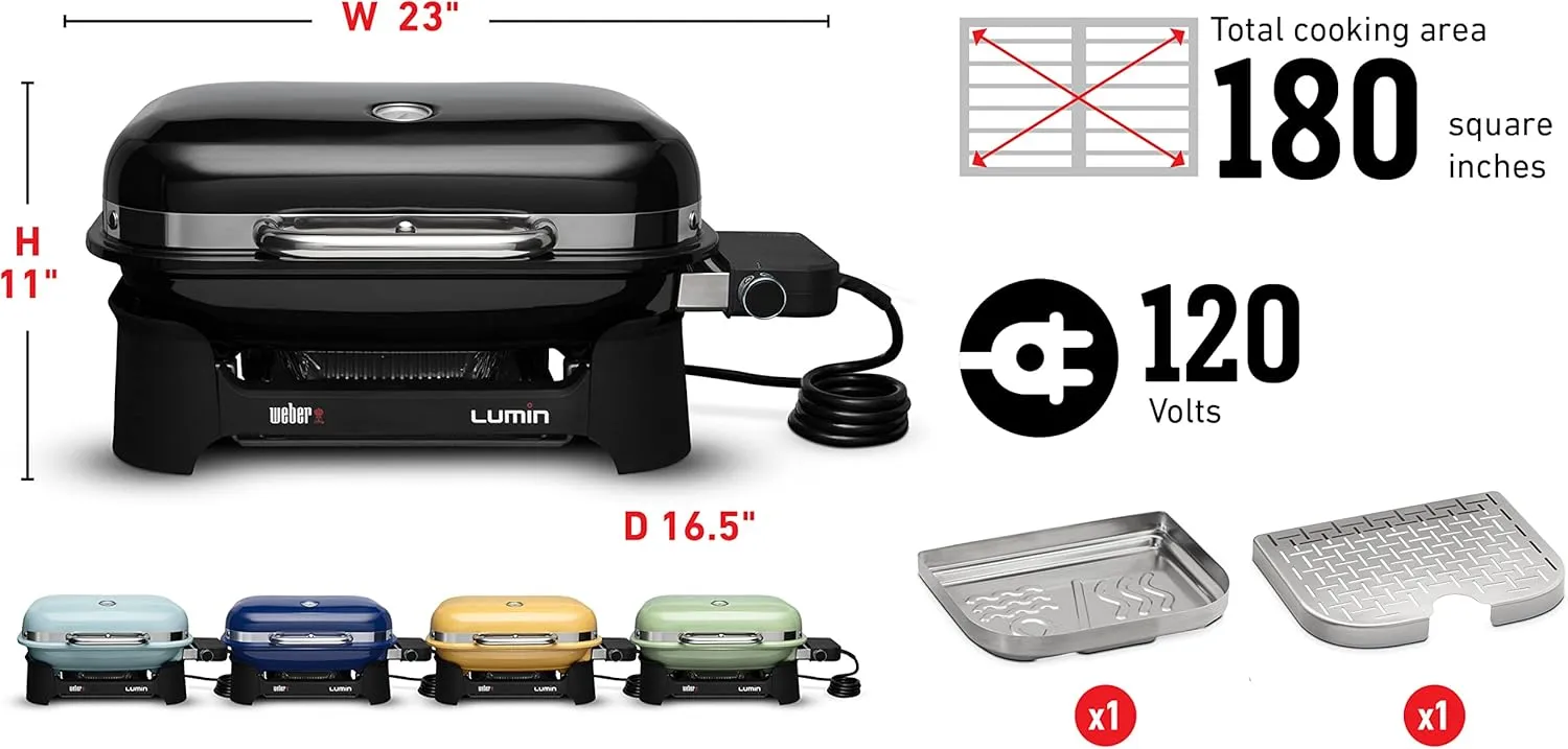 Weber Lumin Compact Outdoor Electric Barbecue Grill, Light Green - Great Small Spaces such as Patios, Balconies, and Decks, Portable and Convenient