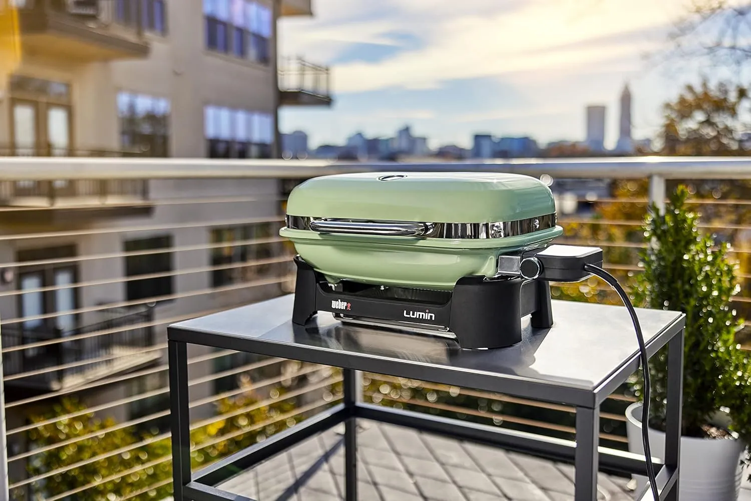 Weber Lumin Compact Outdoor Electric Barbecue Grill, Light Green - Great Small Spaces such as Patios, Balconies, and Decks, Portable and Convenient