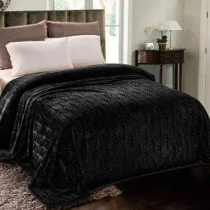 Whale Flotilla Flannel Fleece King Size Blanket for Bed, Soft Fluffy Velvet Bedspread Coverlet with Decorative Vintage Pattern for All Season, Warm and Lightweight, 90x104 Inch, Black