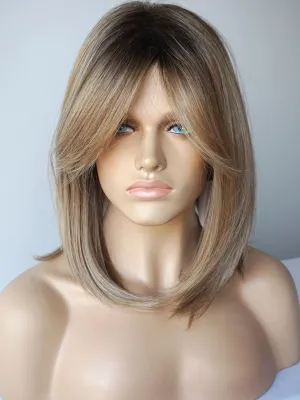 Wigs for white women blonde bob wig medium length wigs for women blonde with dark roots Synthetic wig for white Women (Blobde mixed bob)