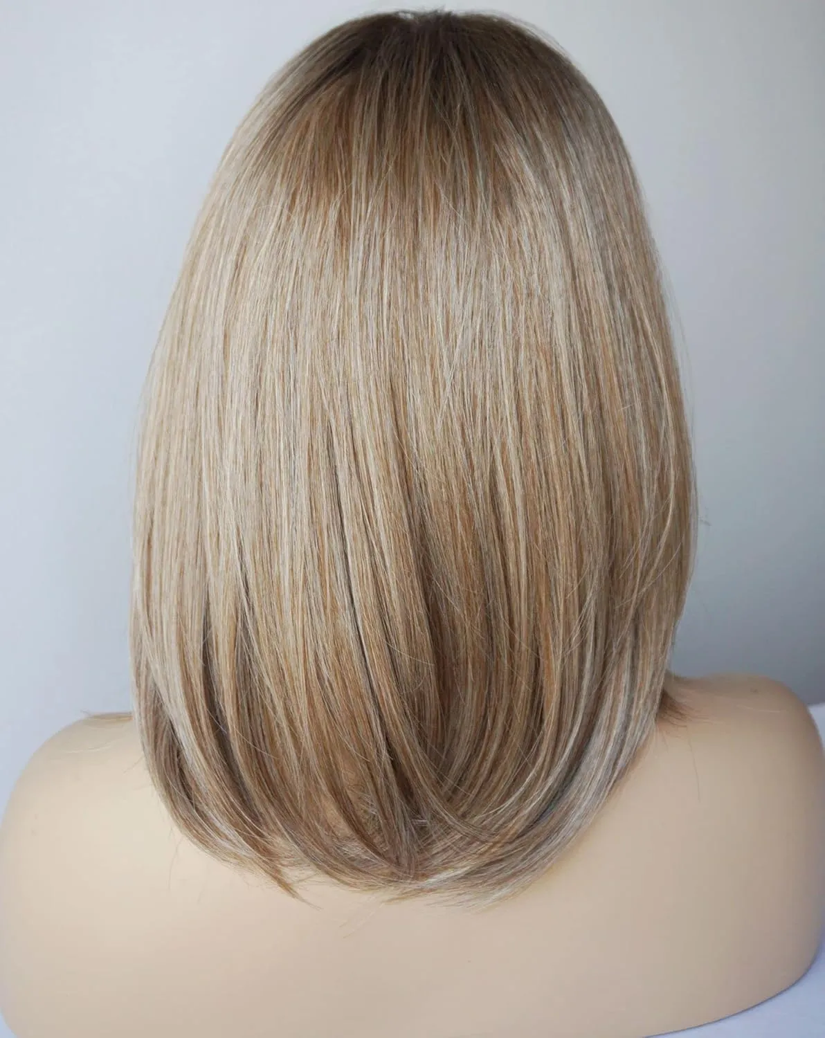 Wigs for white women blonde bob wig medium length wigs for women blonde with dark roots Synthetic wig for white Women (Blobde mixed bob)