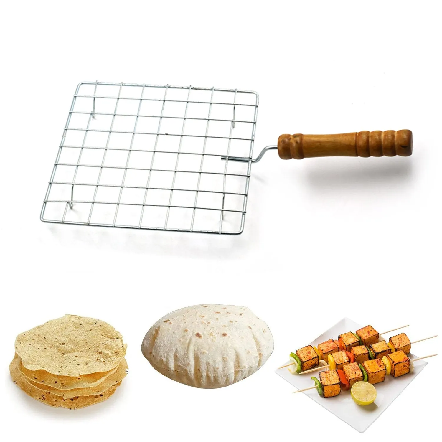 Wooden Barbecue Steel Handle with Stainless Reduced prices Square Grill Full assortment