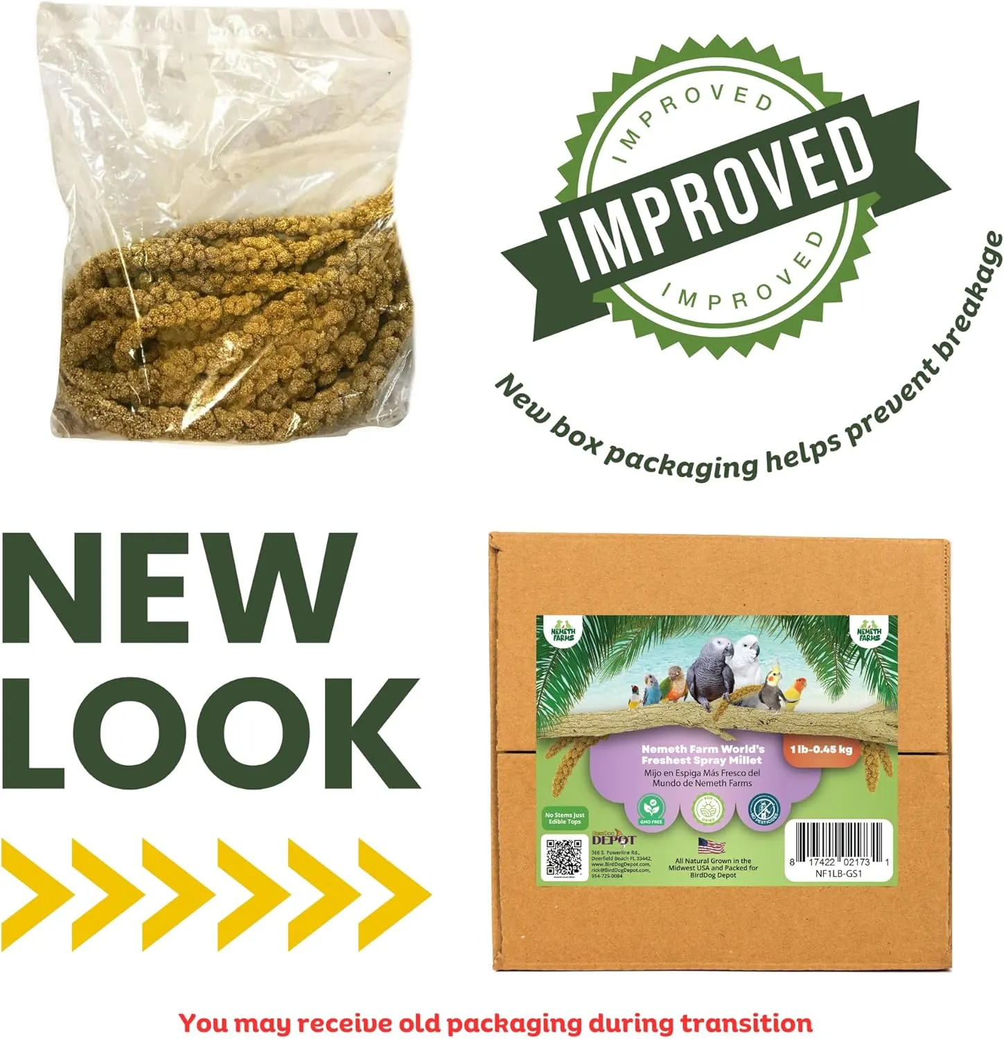 Worlds Freshest Sun-Dried Spray Millet - Non-GMO (No Stems Only Edible Tops) - Healthy Bird Treat and Supplement for All Pet Birds Parakeets Cockatiels Finches - 1lb