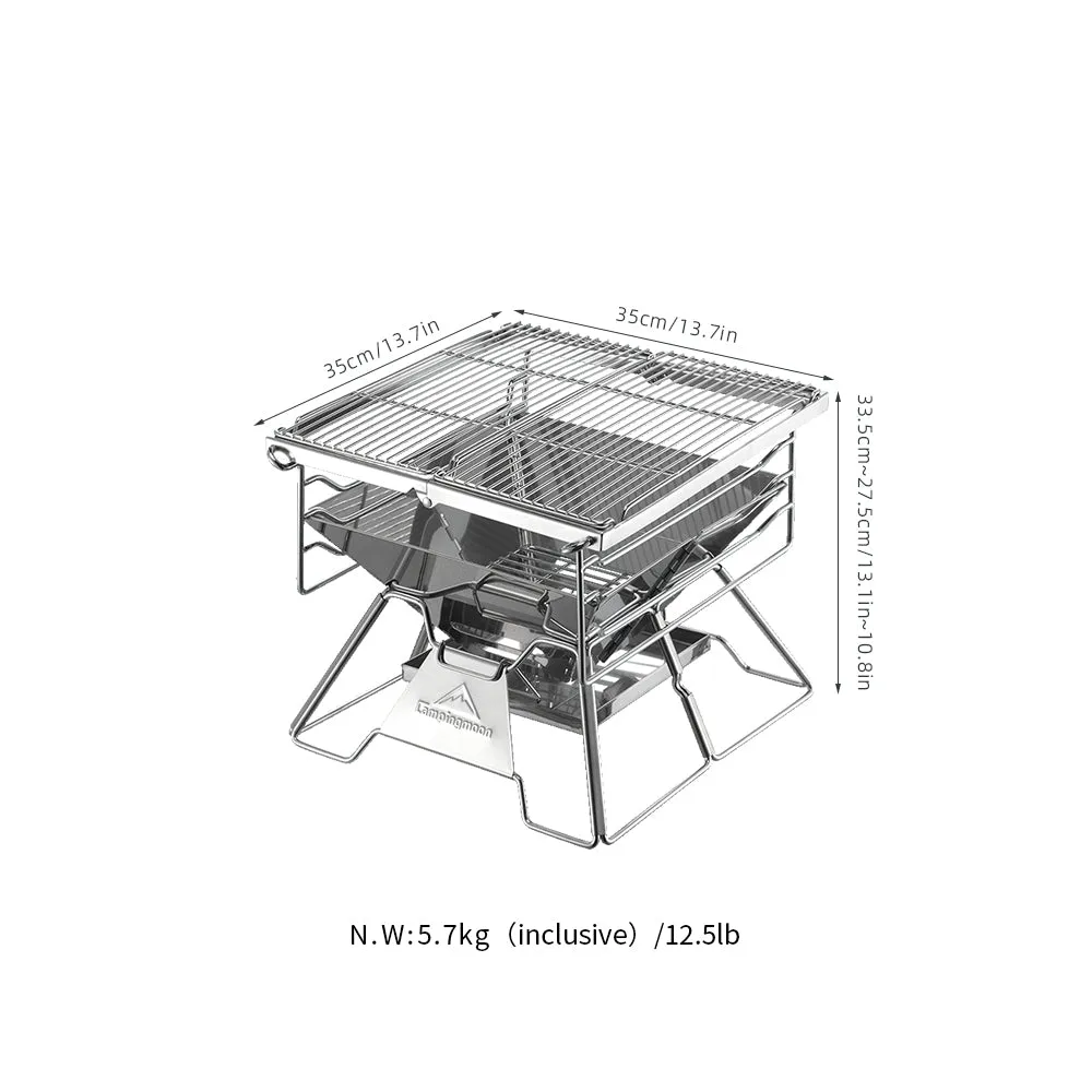 X-TWO Stainless Steel BBQ Grill, Sturdy Charcoal Barbecue Stove