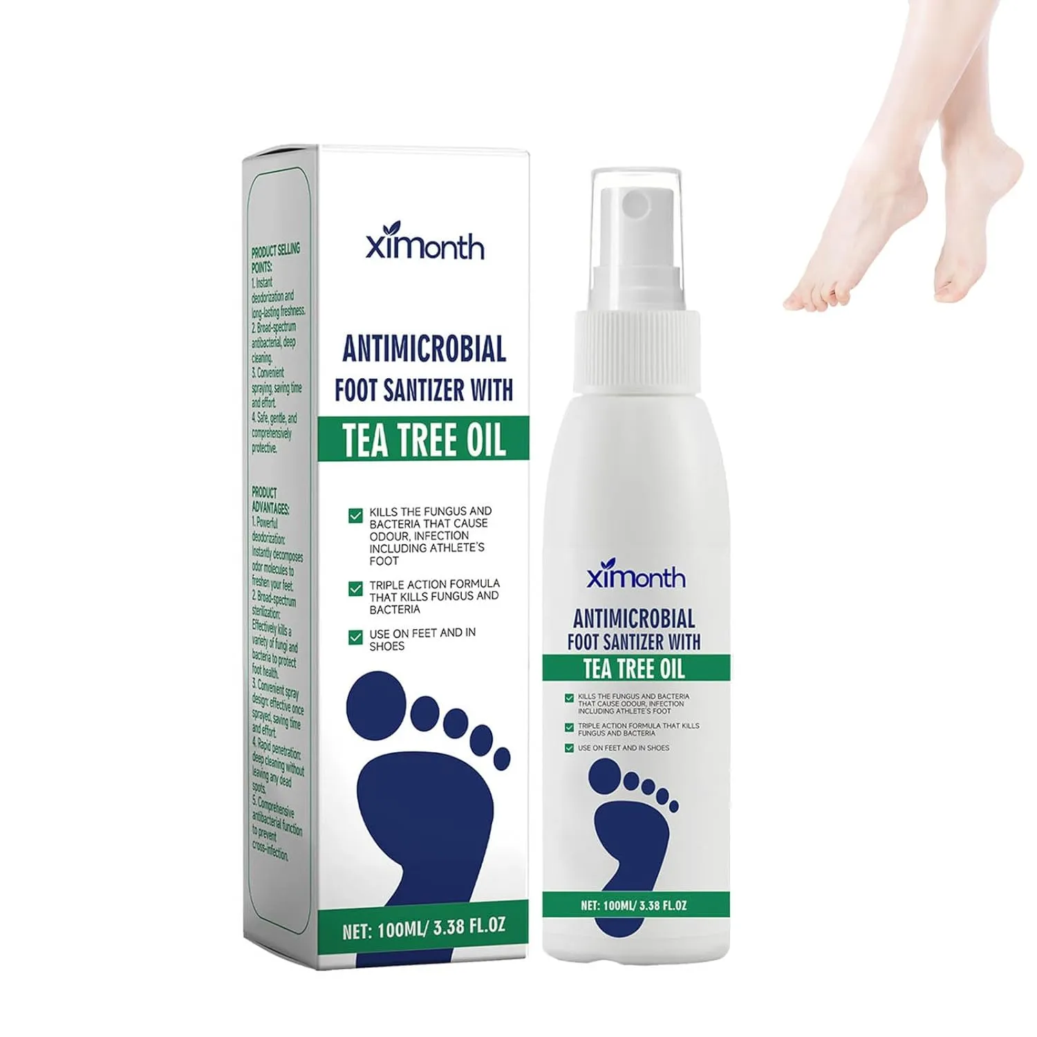 Ximonth Foot Sanitiser with, Tea Tree Oil Feet Spray, Clear Foot Sanitizer Spray, 100 ml/3.5 oz (1)