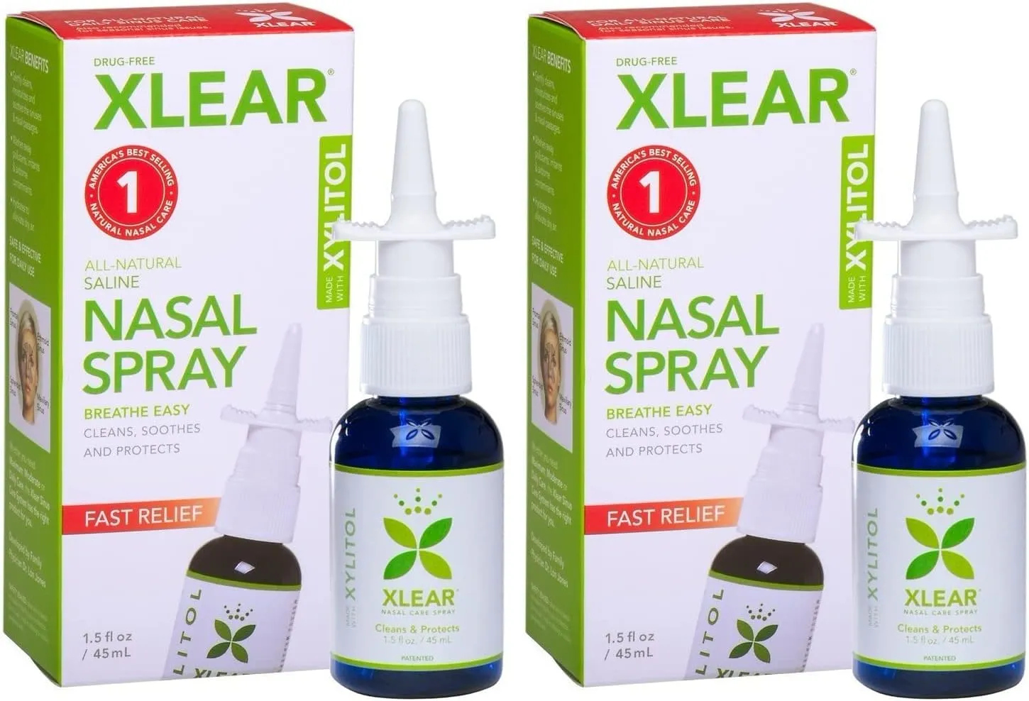 Xlear Nasal Spray, Natural Saline Nasal Spray with Xylitol, Nose Moisturizer for Kids and Adults, 1.5 fl oz (Pack of 2)