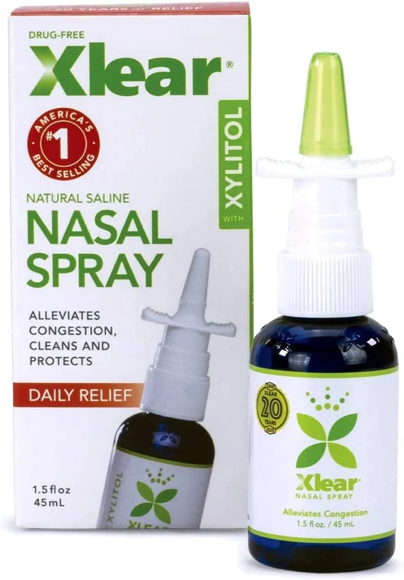 Xlear Nasal Spray, Natural Saline Nasal Spray with Xylitol, Nose Moisturizer for Kids and Adults, 1.5 fl oz (Pack of 2)
