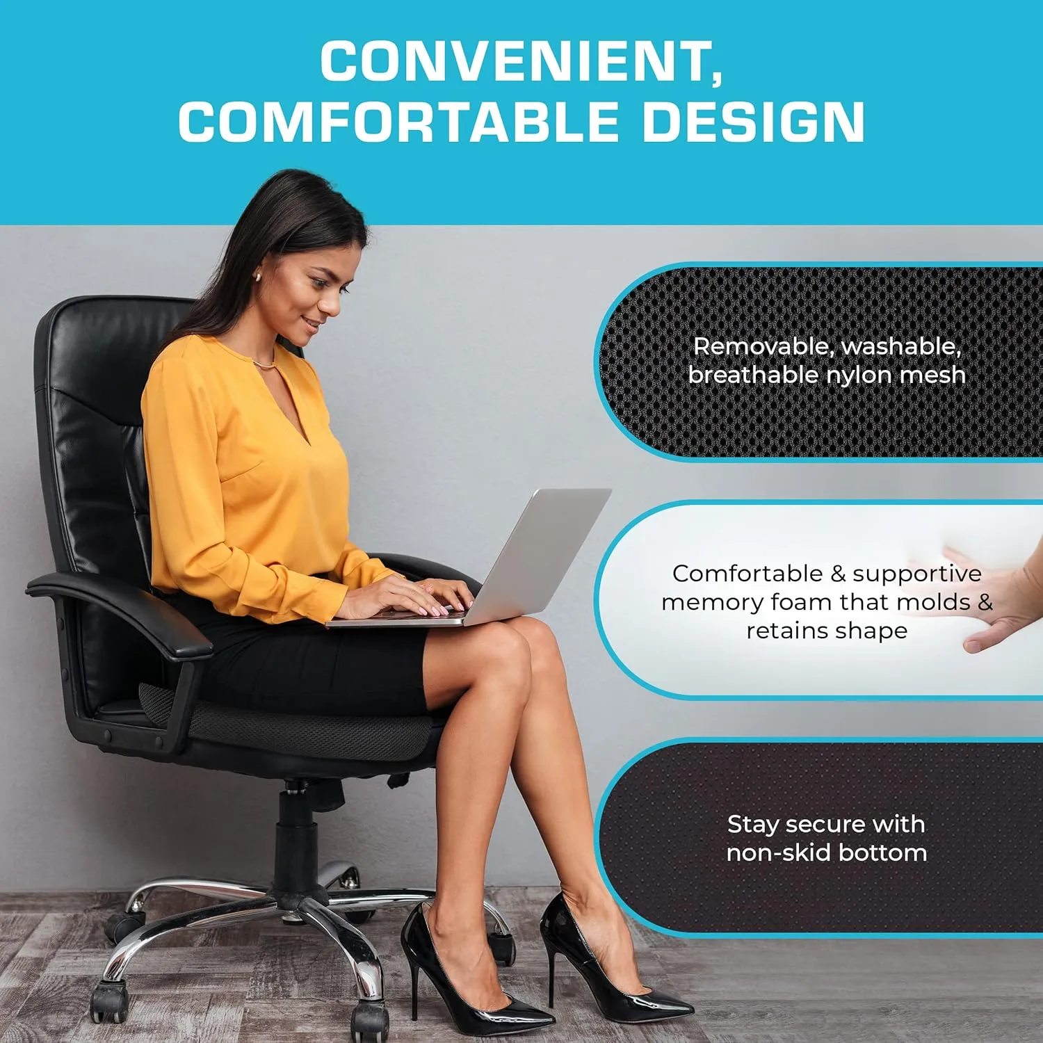 Xtreme Comforts Desk Chair Cushions for Back Support and Tailbone Relief - Memory Foam Coccyx Seat Cushion w/Handle & Bag for Home Office or Travel - Original