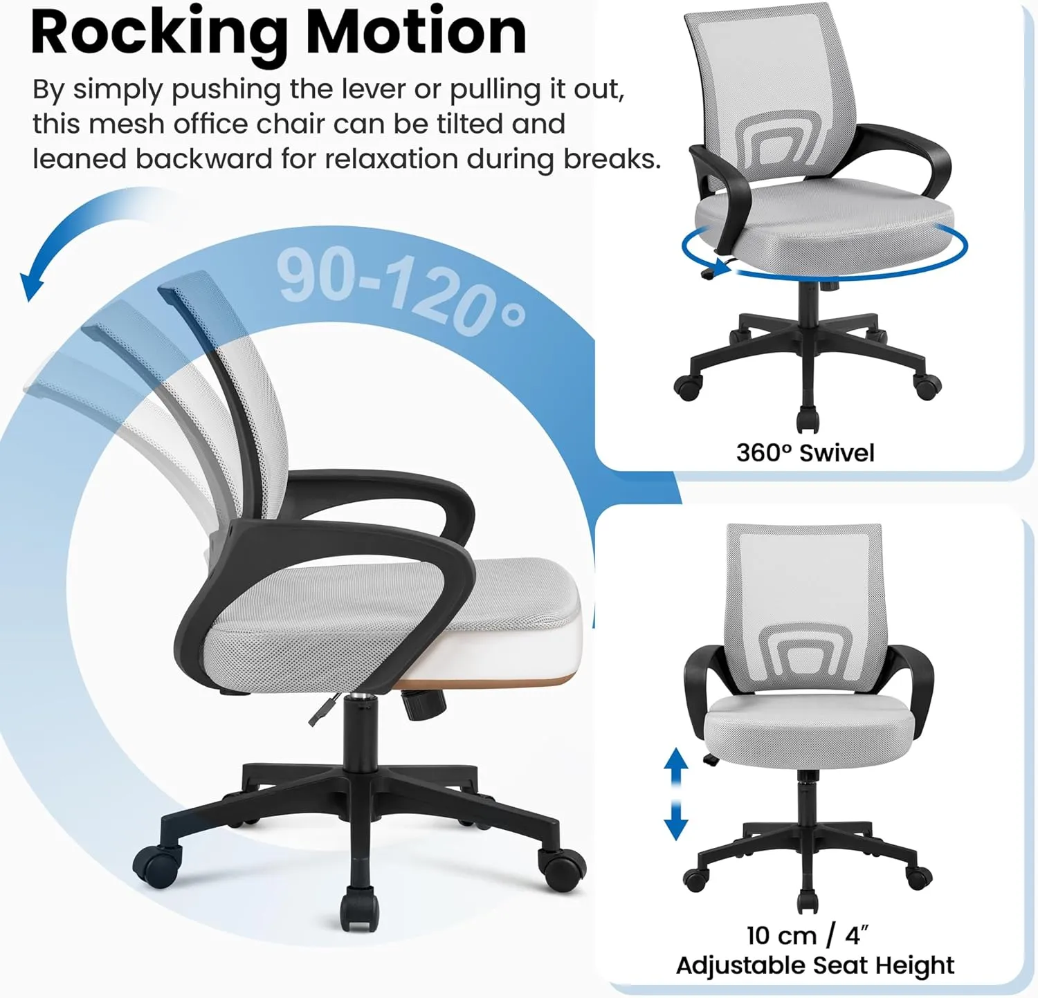 Yaheetech 2pcs Ergonomic Desk Chair Mesh Computer Chair with Lumbar Support Armrest Executive Rolling Swivel Adjustable Mid Back Task Chair for Women Adults, Grey