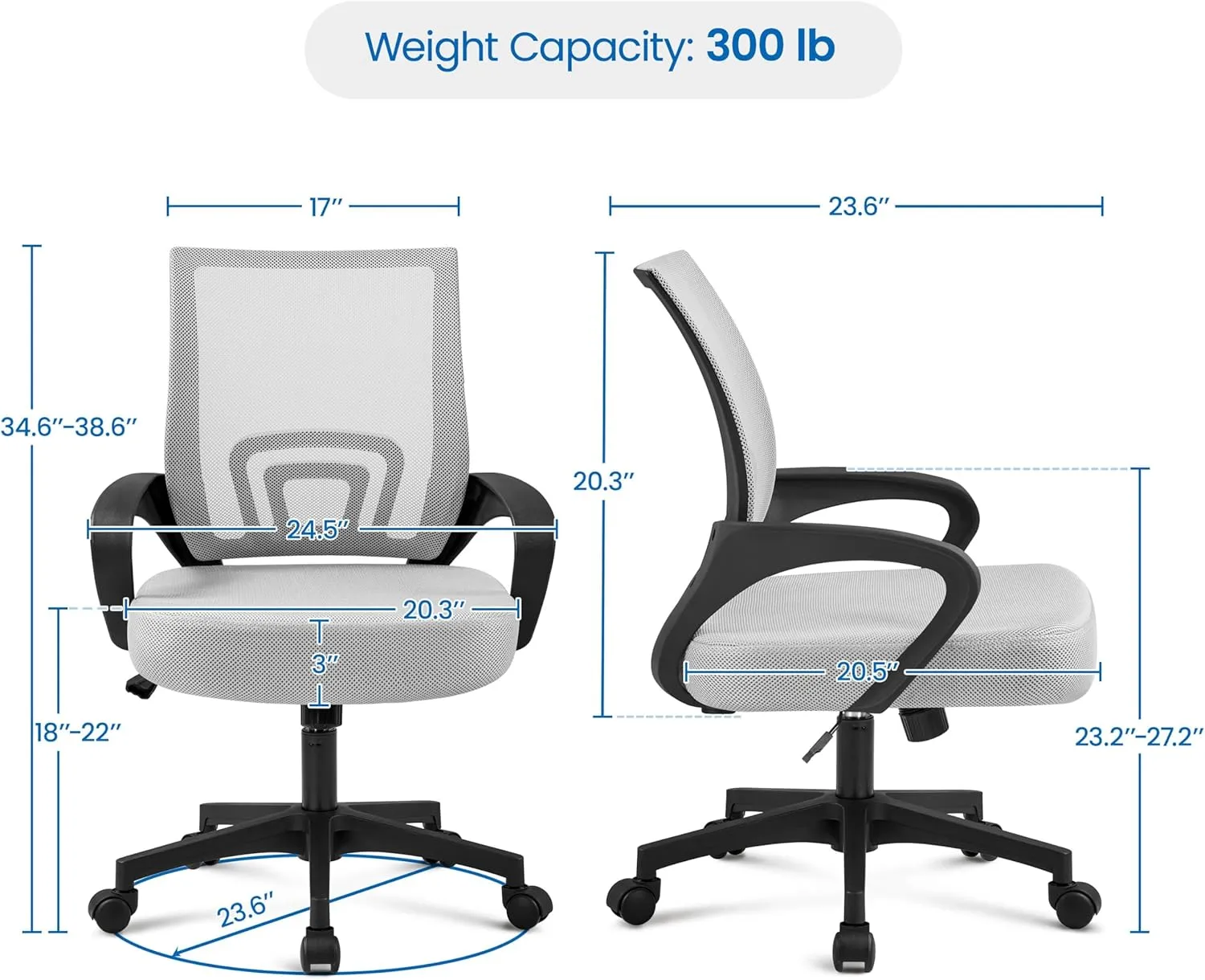 Yaheetech 2pcs Ergonomic Desk Chair Mesh Computer Chair with Lumbar Support Armrest Executive Rolling Swivel Adjustable Mid Back Task Chair for Women Adults, Grey