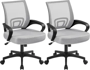 Yaheetech 2pcs Ergonomic Desk Chair Mesh Computer Chair with Lumbar Support Armrest Executive Rolling Swivel Adjustable Mid Back Task Chair for Women Adults, Grey