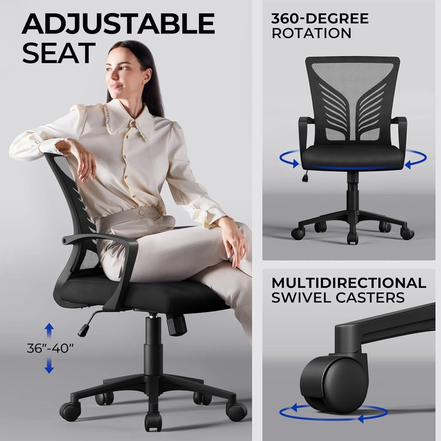 Yaheetech Mesh Office Chair Swivel Rolling.Adjustable Computer Desk Chairs ErgonomicGaming Chair for Home Office/Work/Study, Black