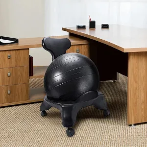 Yoga Balance Exercise Bouncy Ball Chair Ergonomic Office Yoga Ball Chairs, Balance Stability Ball Posture Chair for Gym/ Living Room/ Classroom, Bouncy Ball Seat with 4 Lockable Wheels(Chairs Black Yo