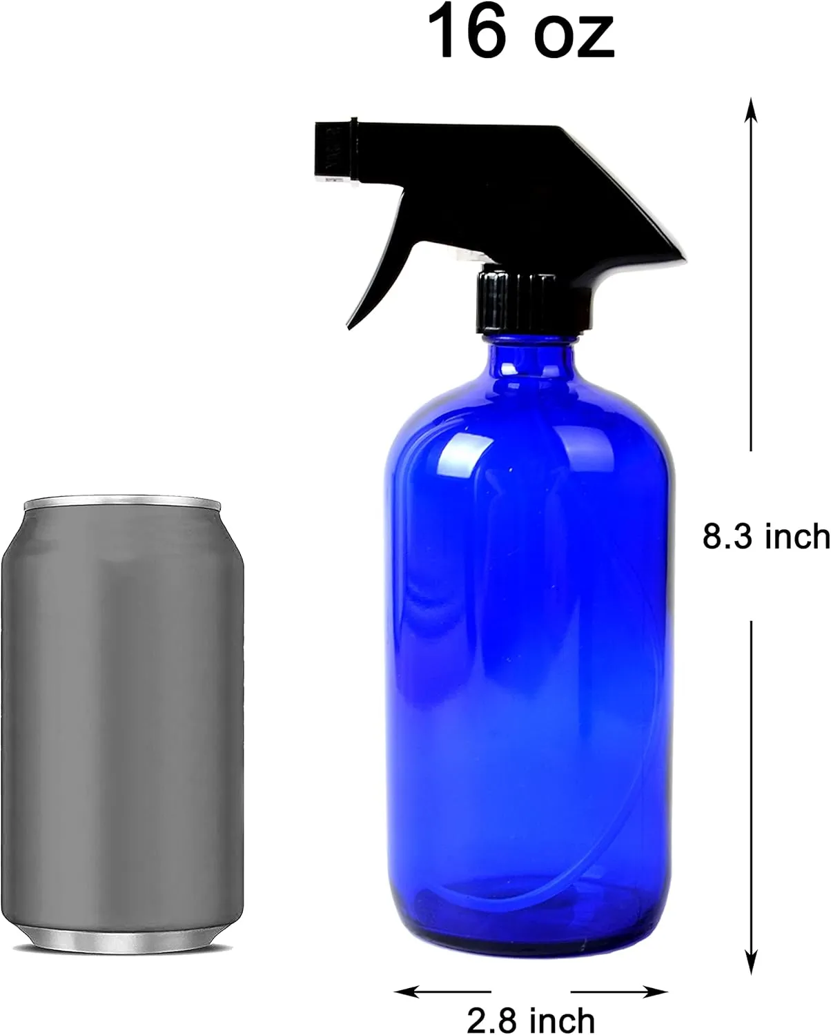 Youngever 4 Pack 16 Ounce Empty Glass Spray Bottles, Refillable Container for Essential Oils, Cleaning Products, or Aromatherapy, Trigger Sprayer with Mist and Stream Settings (Blue)